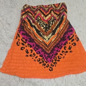 Pretty Rebellious Orange A-Line Skirt with Pink and Black Accents